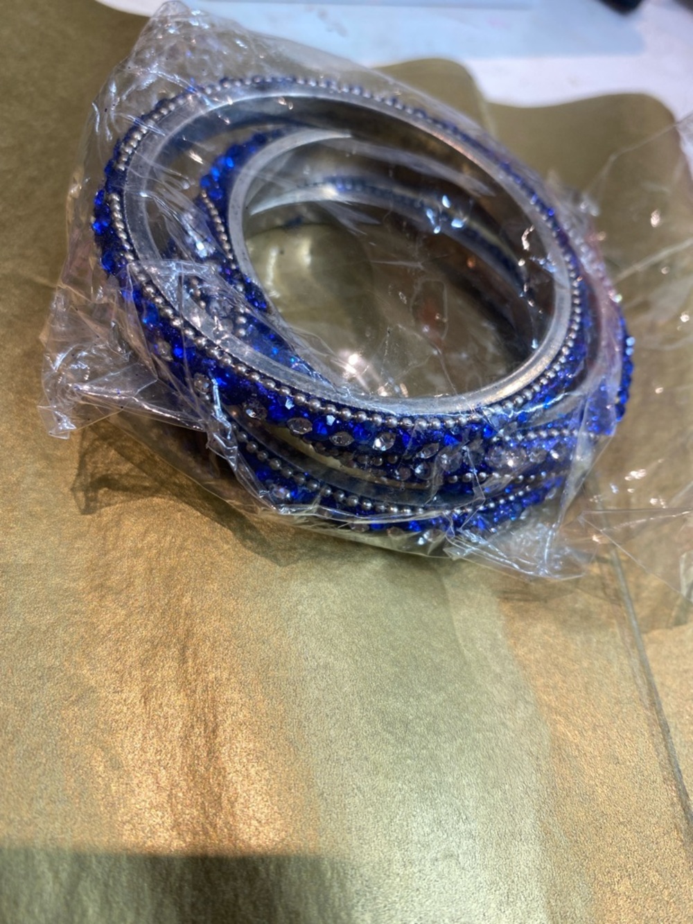 Blue Crystal Beaded Bangle Set - Women Jewelry